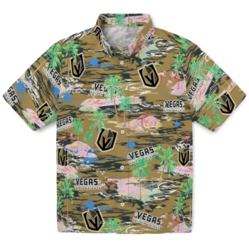 vegas golden knights flamingo retreat tan hawaiian shirts best selling