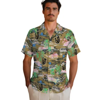 vegas golden knights flamingo retreat tan hawaiian shirts fashion forward