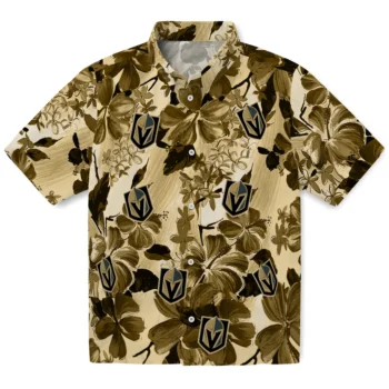 vegas golden knights hibiscus arrangement tan hawaiian shirts best selling