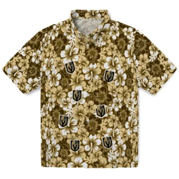 vegas golden knights hibiscus blooms tan hawaiian shirts best selling