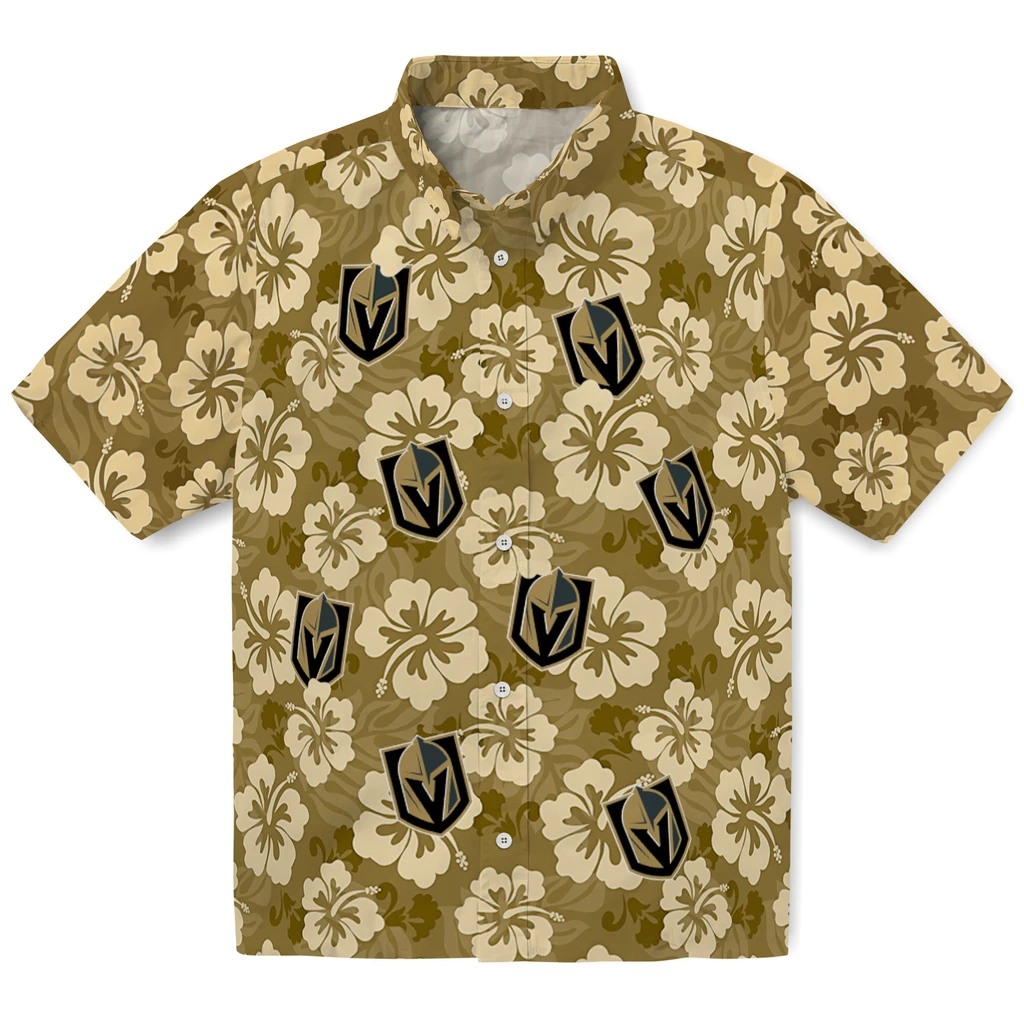 Vegas Golden Knights Hawaiian Shirt - Hibiscus Cluster vegas golden knights hibiscus cluster tan hawaiian shirts best selling