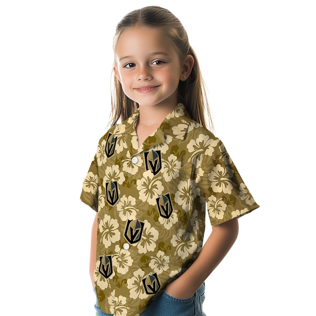 Vegas Golden Knights Hawaiian Shirt - Hibiscus Cluster vegas golden knights hibiscus cluster tan hawaiian shirts premium grade