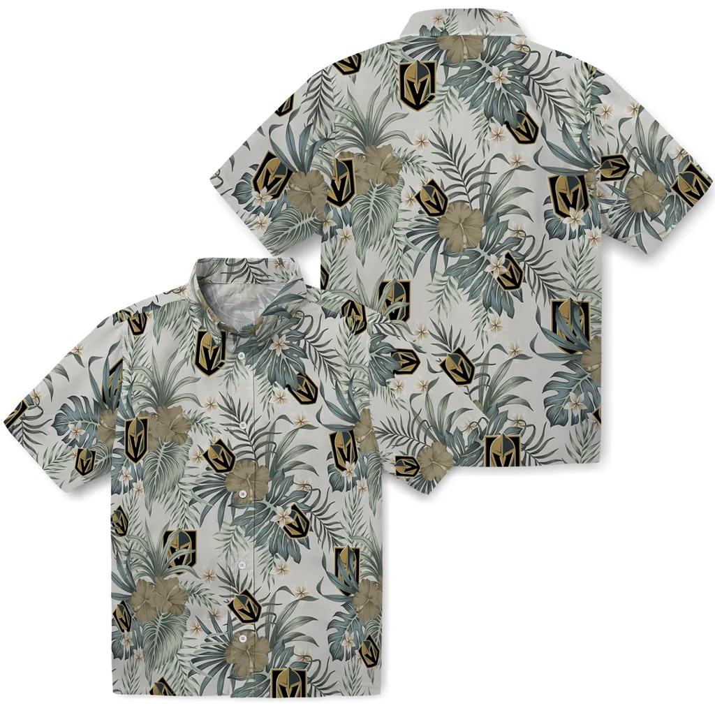 Vegas Golden Knights Hawaiian Shirt - Hibiscus Designs vegas golden knights hibiscus designs beige hawaiian shirts high quality