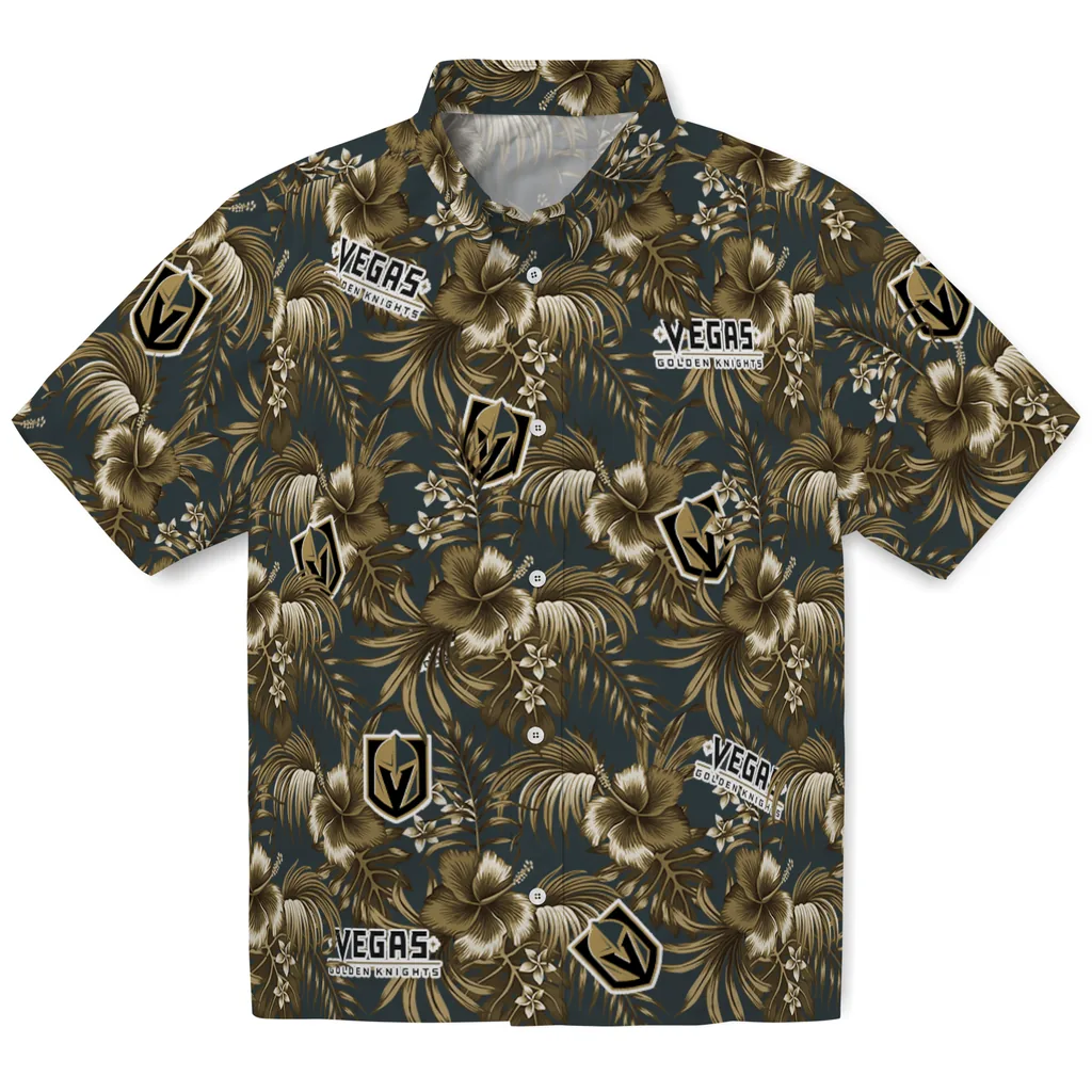 Vegas Golden Knights Hawaiian Shirt - Hibiscus Exotic vegas golden knights hibiscus exotic tan hawaiian shirts best selling