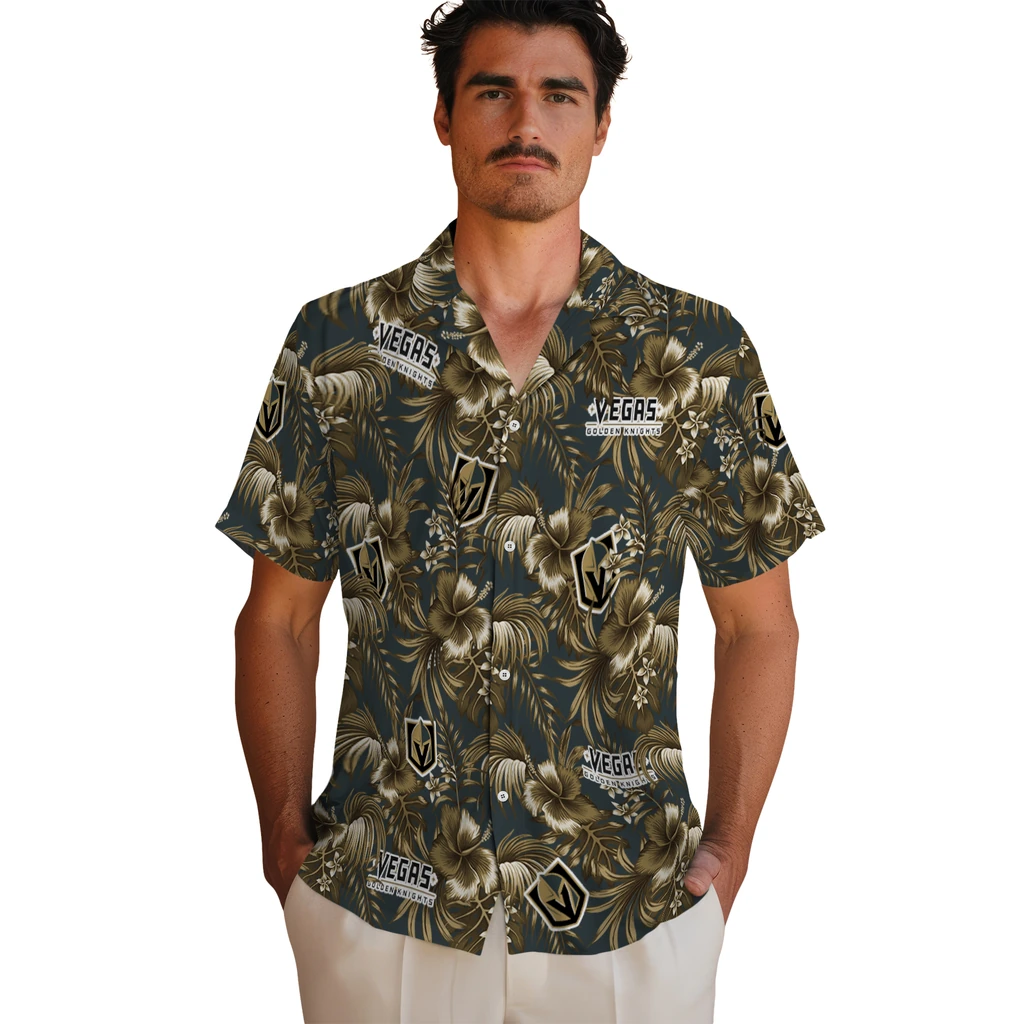 Vegas Golden Knights Hawaiian Shirt - Hibiscus Exotic vegas golden knights hibiscus exotic tan hawaiian shirts fashion forward