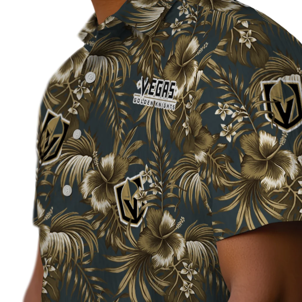 Vegas Golden Knights Hawaiian Shirt - Hibiscus Exotic vegas golden knights hibiscus exotic tan hawaiian shirts trendy