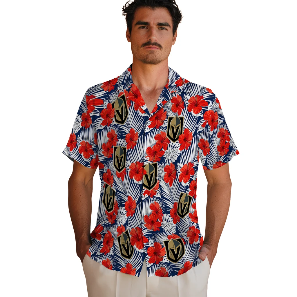 Vegas Golden Knights Hawaiian Shirt - Hibiscus Fiesta vegas golden knights hibiscus fiesta red royal blue hawaiian shirts fashion forward