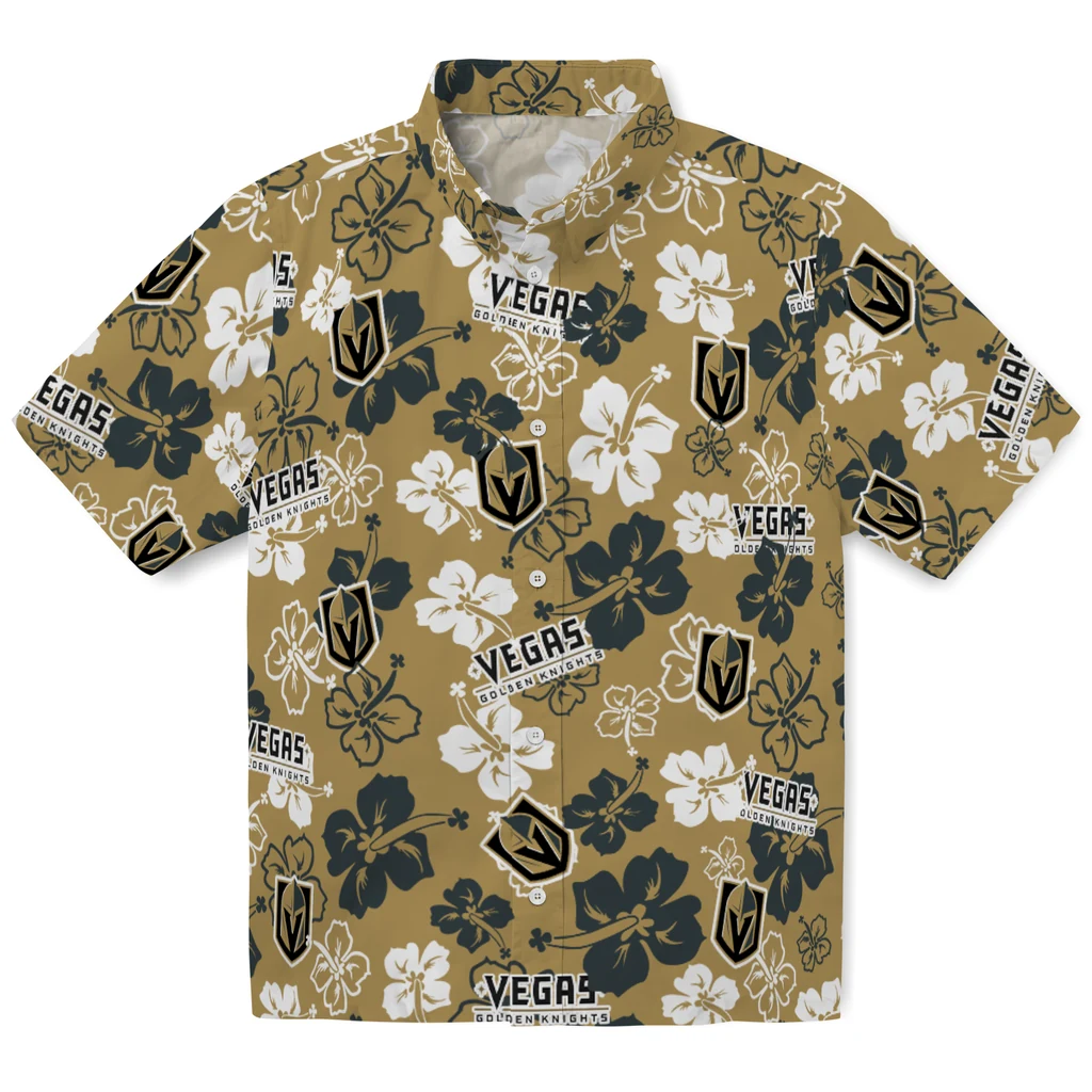 Vegas Golden Knights Hawaiian Shirt - Hibiscus Flower Design vegas golden knights hibiscus bloom tan hawaiian shirts best selling