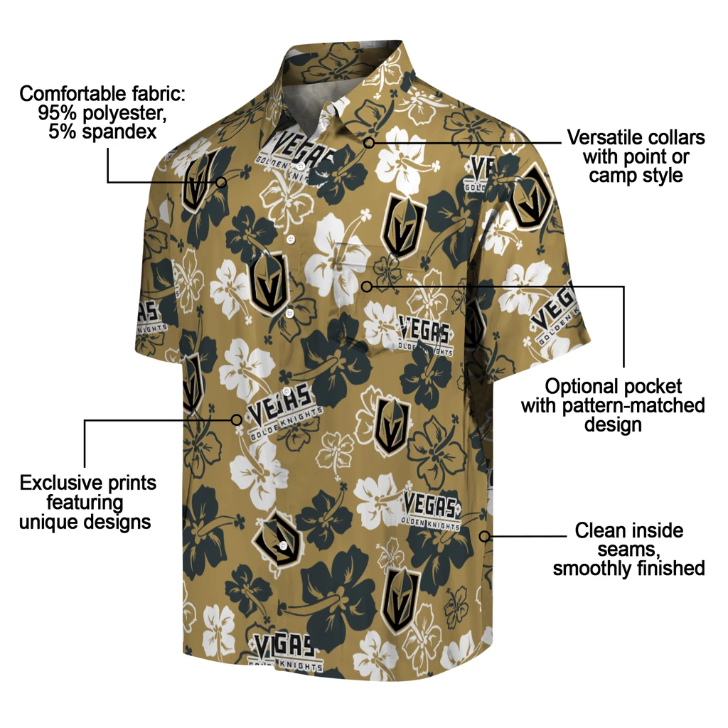 Vegas Golden Knights Hawaiian Shirt - Hibiscus Flower Design vegas golden knights hibiscus bloom tan hawaiian shirts new arrival