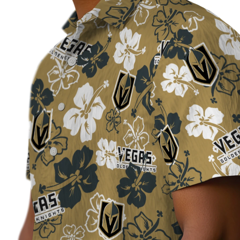 Vegas Golden Knights Hawaiian Shirt - Hibiscus Flower Design vegas golden knights hibiscus bloom tan hawaiian shirts trendy