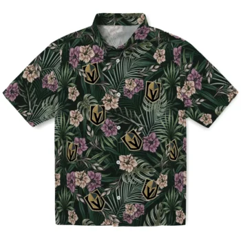 vegas golden knights hibiscus leaves pattern green hawaiian shirts best selling