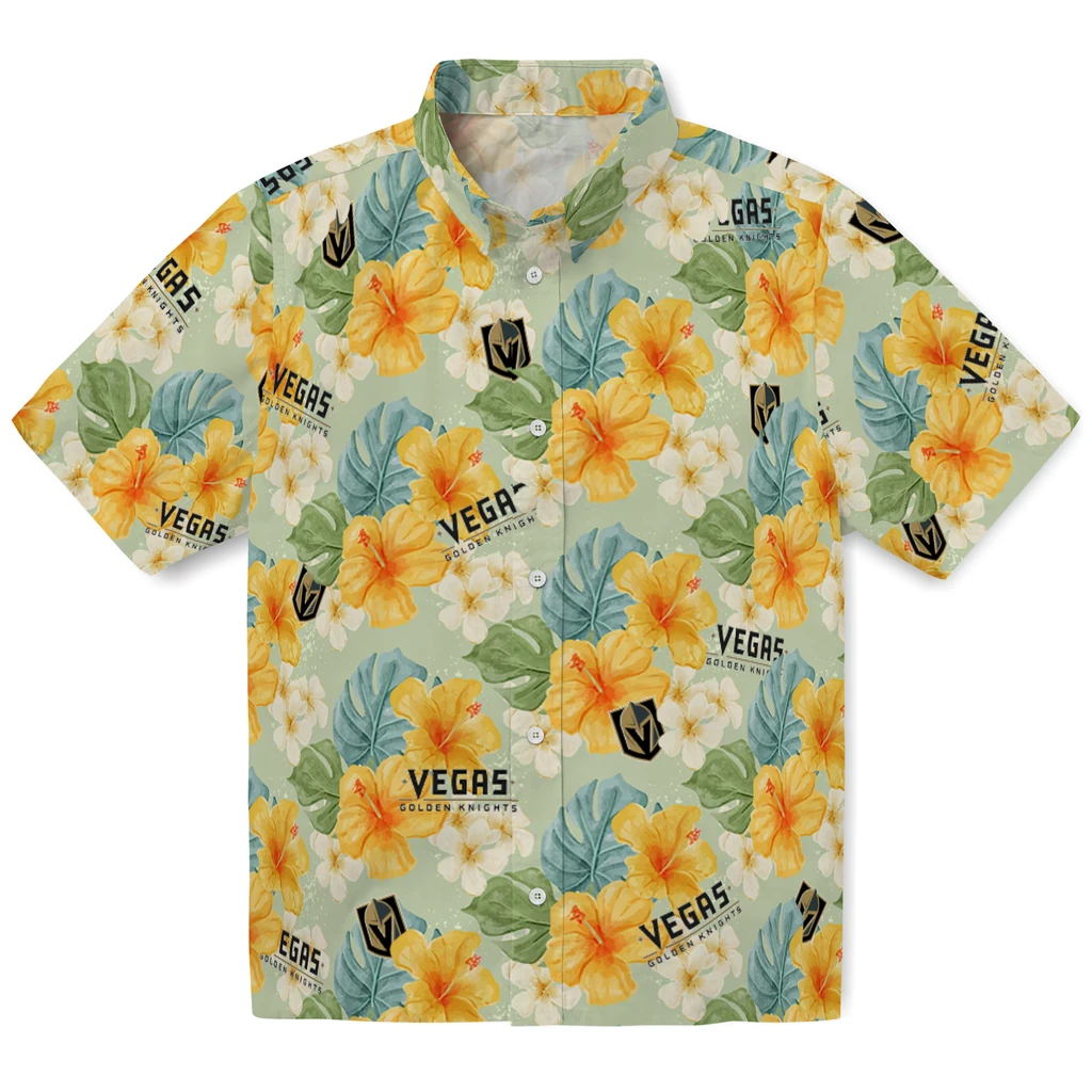 Vegas Golden Knights Hawaiian Shirt - Hibiscus Mood vegas golden knights hibiscus mood pale lime yellow hawaiian shirts best selling