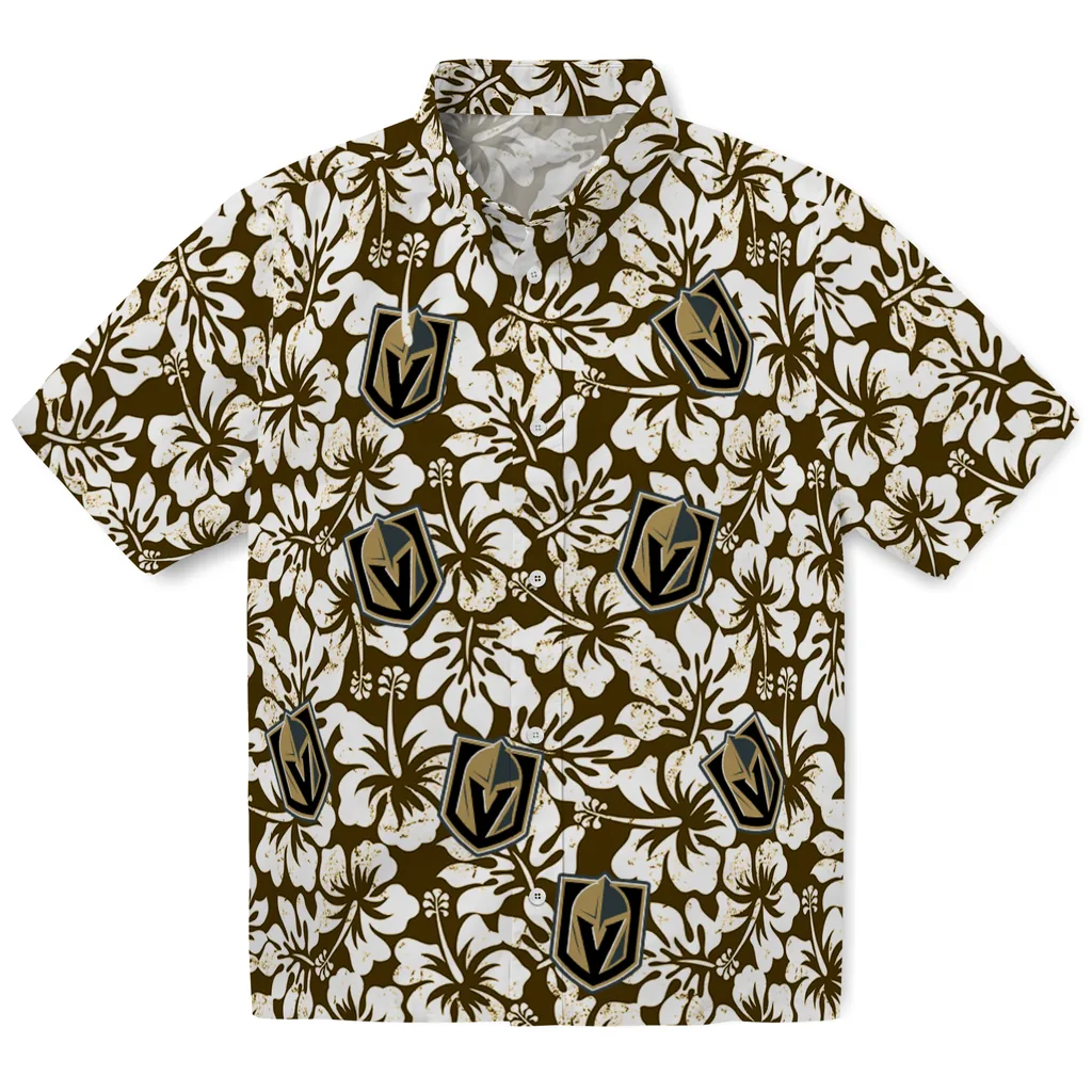 Vegas Golden Knights Hawaiian Shirt - Hibiscus Motif vegas golden knights hibiscus motif tan white hawaiian shirts best selling