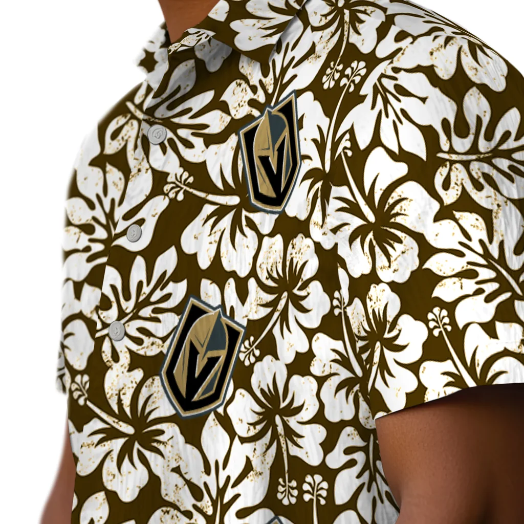 Vegas Golden Knights Hawaiian Shirt - Hibiscus Motif vegas golden knights hibiscus motif tan white hawaiian shirts trendy