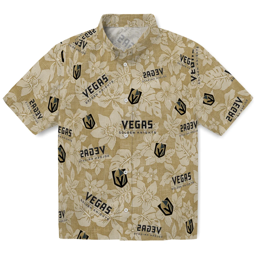 Vegas Golden Knights Hawaiian Shirt - Hibiscus Oasis vegas golden knights hibiscus oasis tan hawaiian shirts best selling