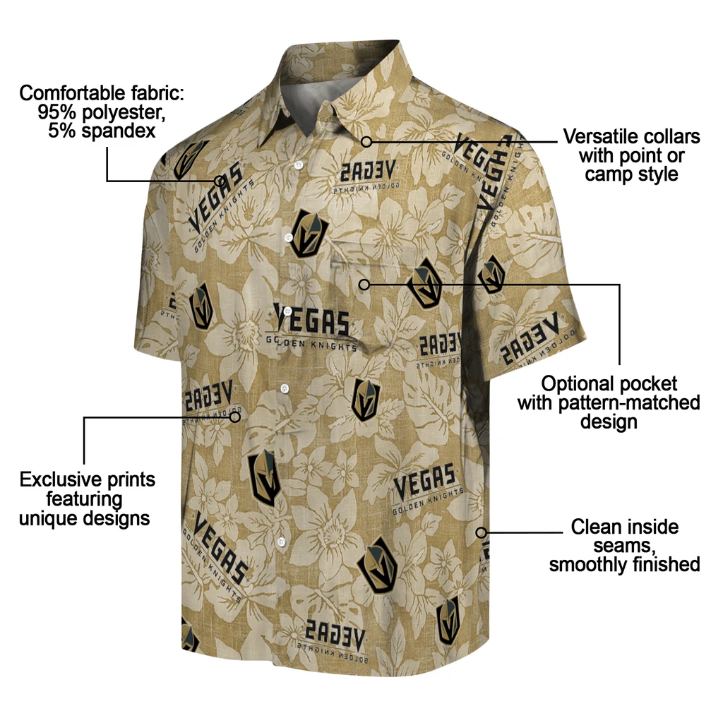 Vegas Golden Knights Hawaiian Shirt - Hibiscus Oasis vegas golden knights hibiscus oasis tan hawaiian shirts new arrival