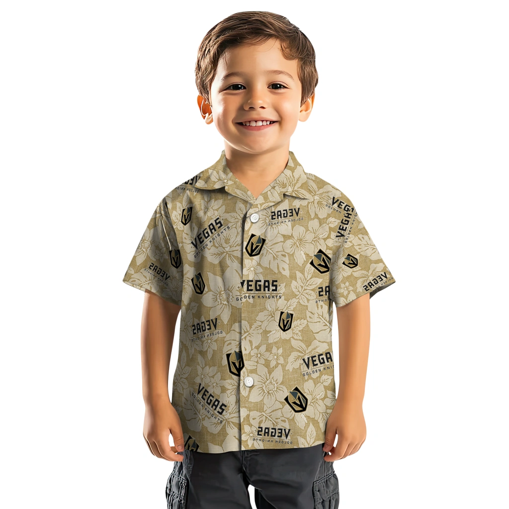 Vegas Golden Knights Hawaiian Shirt - Hibiscus Oasis vegas golden knights hibiscus oasis tan hawaiian shirts top rated