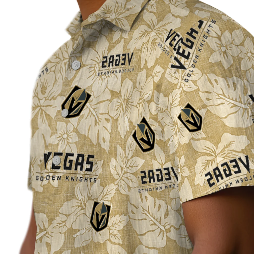 Vegas Golden Knights Hawaiian Shirt - Hibiscus Oasis vegas golden knights hibiscus oasis tan hawaiian shirts trendy