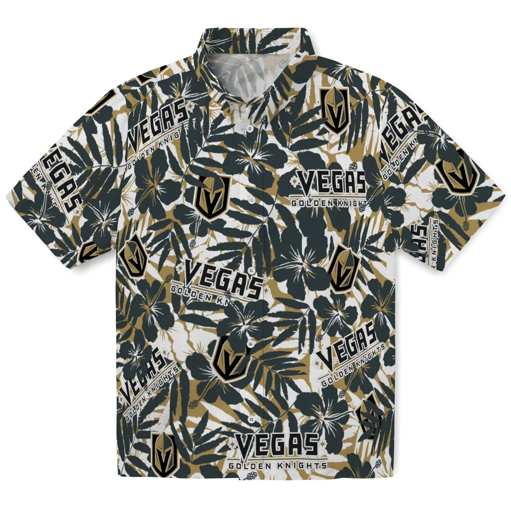 Vegas Golden Knights Hawaiian Shirt - Hibiscus Overlay vegas golden knights hibiscus overlay hawaiian shirts best selling