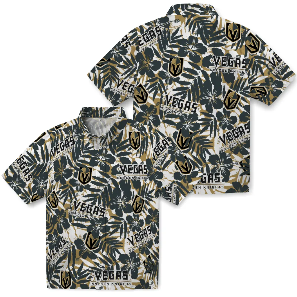 Vegas Golden Knights Hawaiian Shirt - Hibiscus Overlay vegas golden knights hibiscus overlay hawaiian shirts high quality