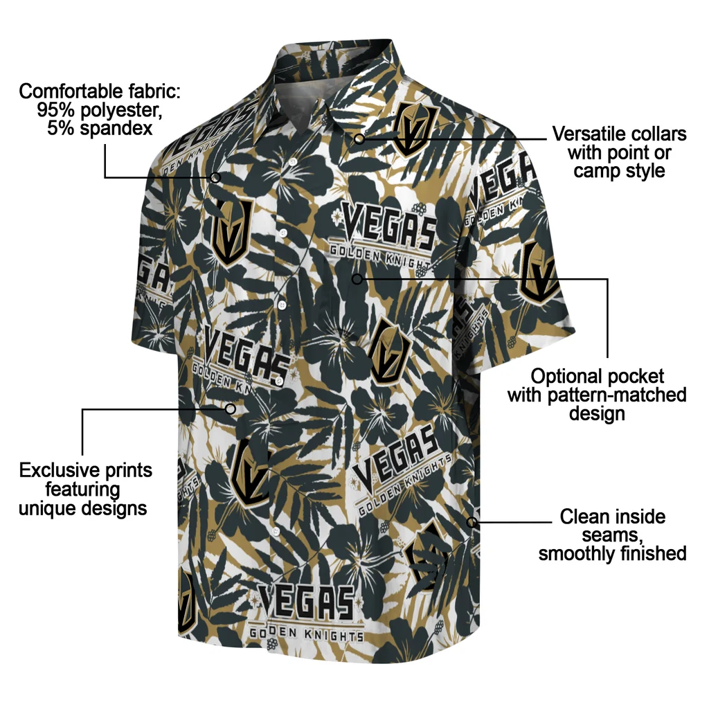 Vegas Golden Knights Hawaiian Shirt - Hibiscus Overlay vegas golden knights hibiscus overlay hawaiian shirts new arrival