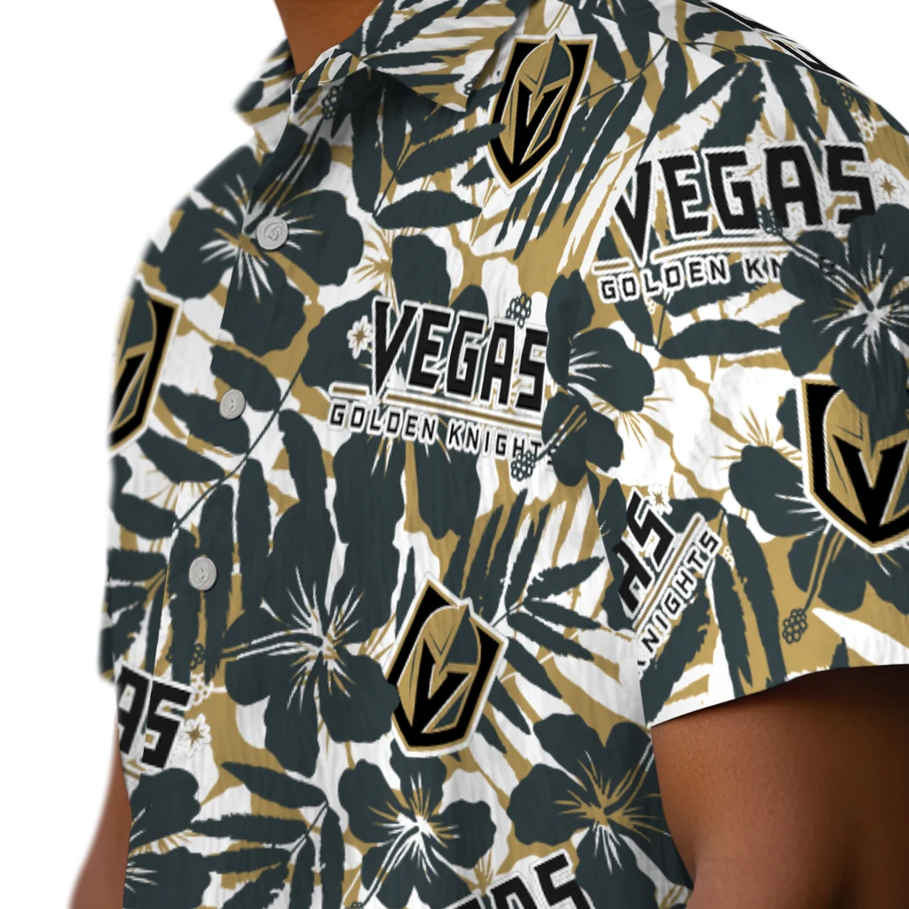 Vegas Golden Knights Hawaiian Shirt - Hibiscus Overlay vegas golden knights hibiscus overlay hawaiian shirts trendy
