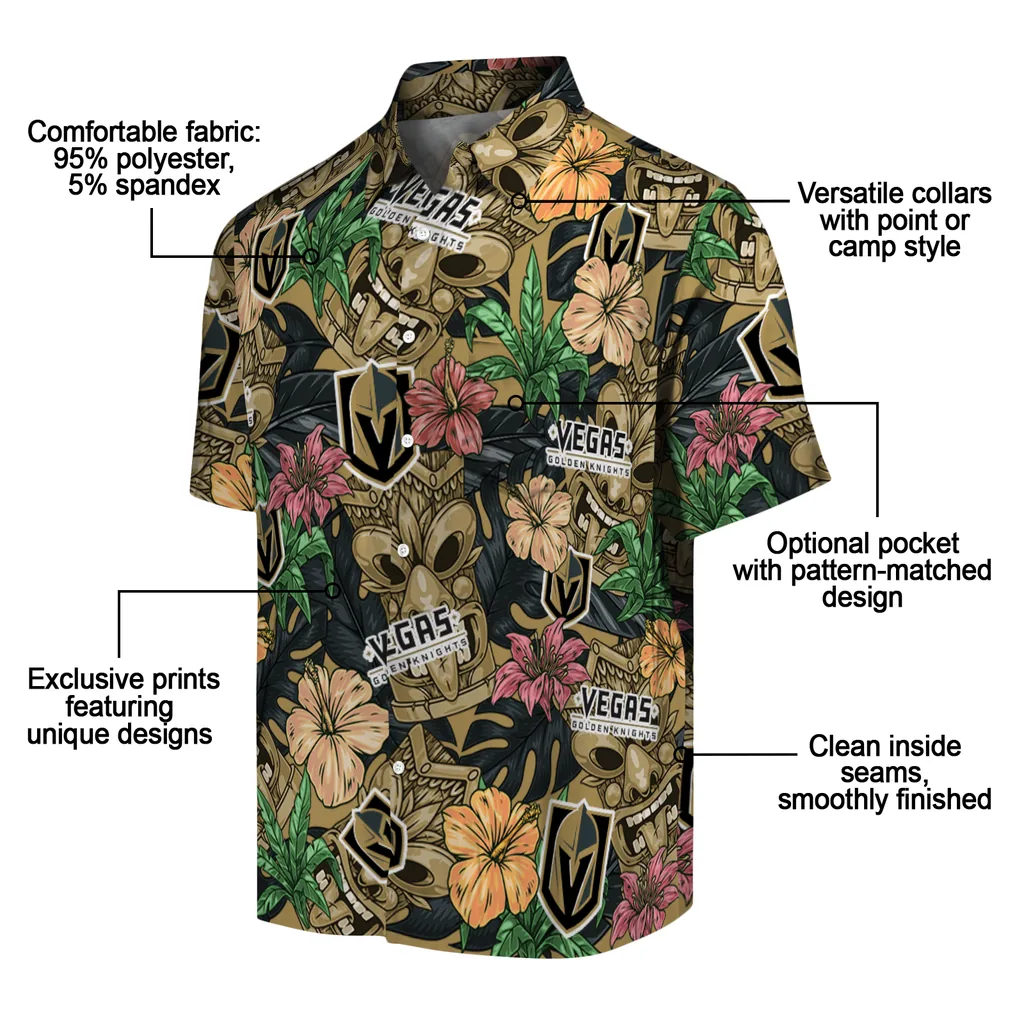 Vegas Golden Knights Hawaiian Shirt - Hibiscus Tiki Jungle vegas golden knights tiki jungle tan hawaiian shirts new arrival