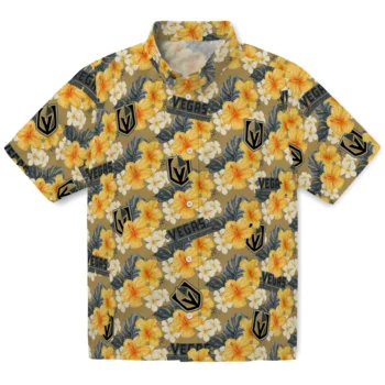 vegas golden knights hibiscus tropics tan yellow hawaiian shirts best selling