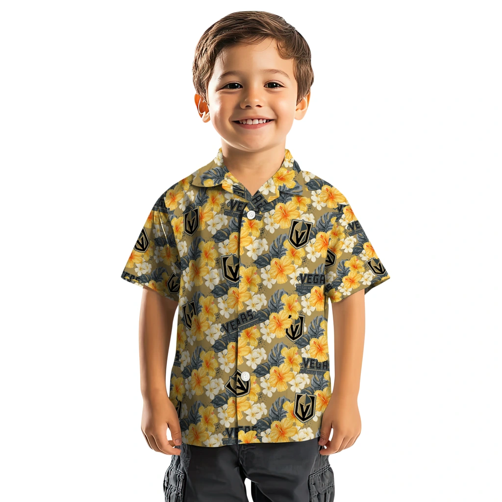 Vegas Golden Knights Hawaiian Shirt - Hibiscus Tropics vegas golden knights hibiscus tropics tan yellow hawaiian shirts top rated