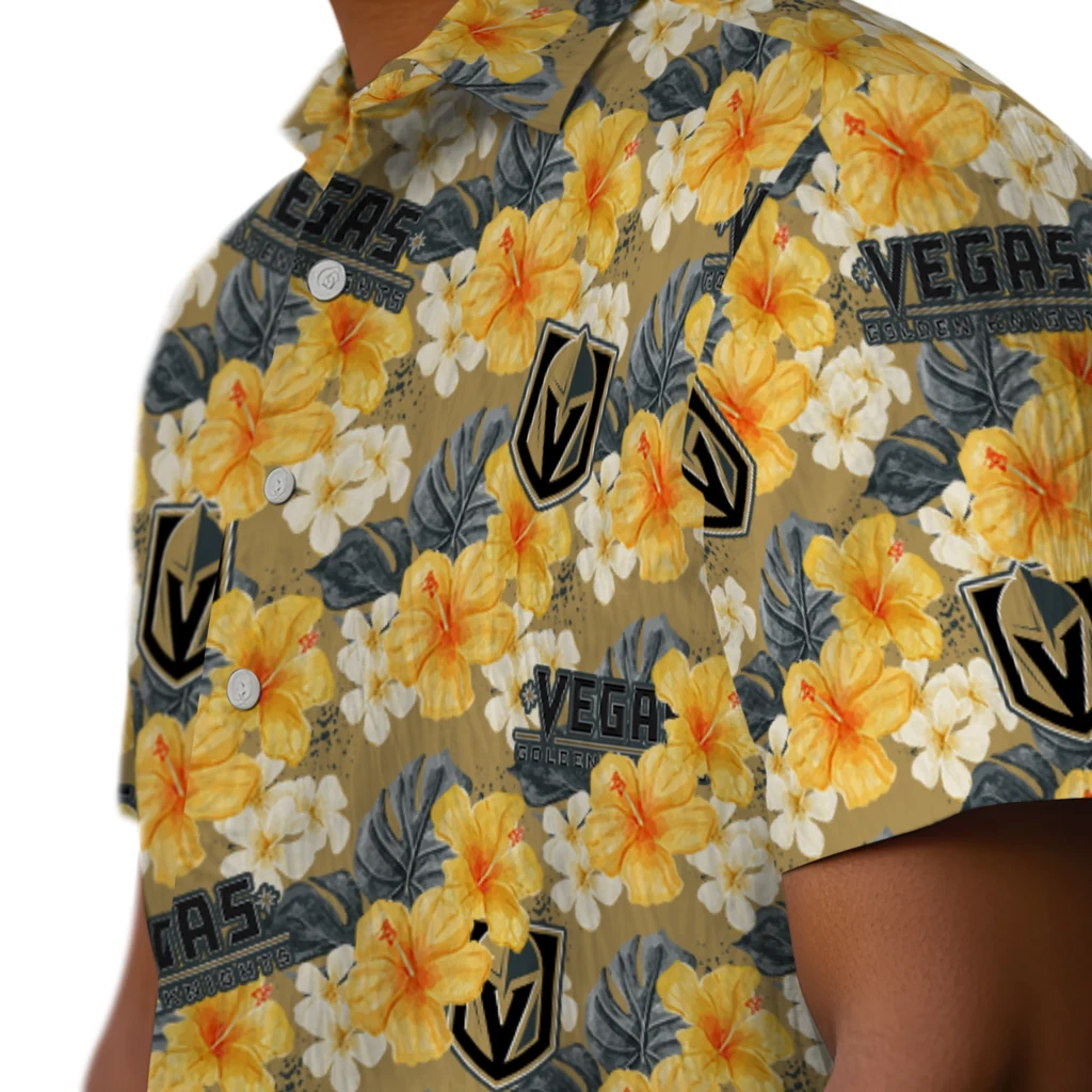 Vegas Golden Knights Hawaiian Shirt - Hibiscus Tropics vegas golden knights hibiscus tropics tan yellow hawaiian shirts trendy