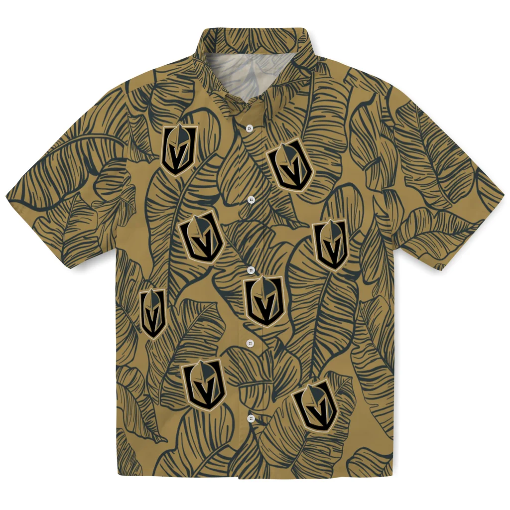 Vegas Golden Knights Hawaiian Shirt - Leaf Outline vegas golden knights leaf outline tan hawaiian shirts best selling