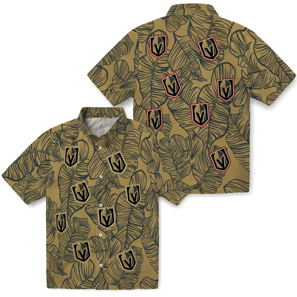 Vegas Golden Knights Hawaiian Shirt - Leaf Outline vegas golden knights leaf outline tan hawaiian shirts high quality