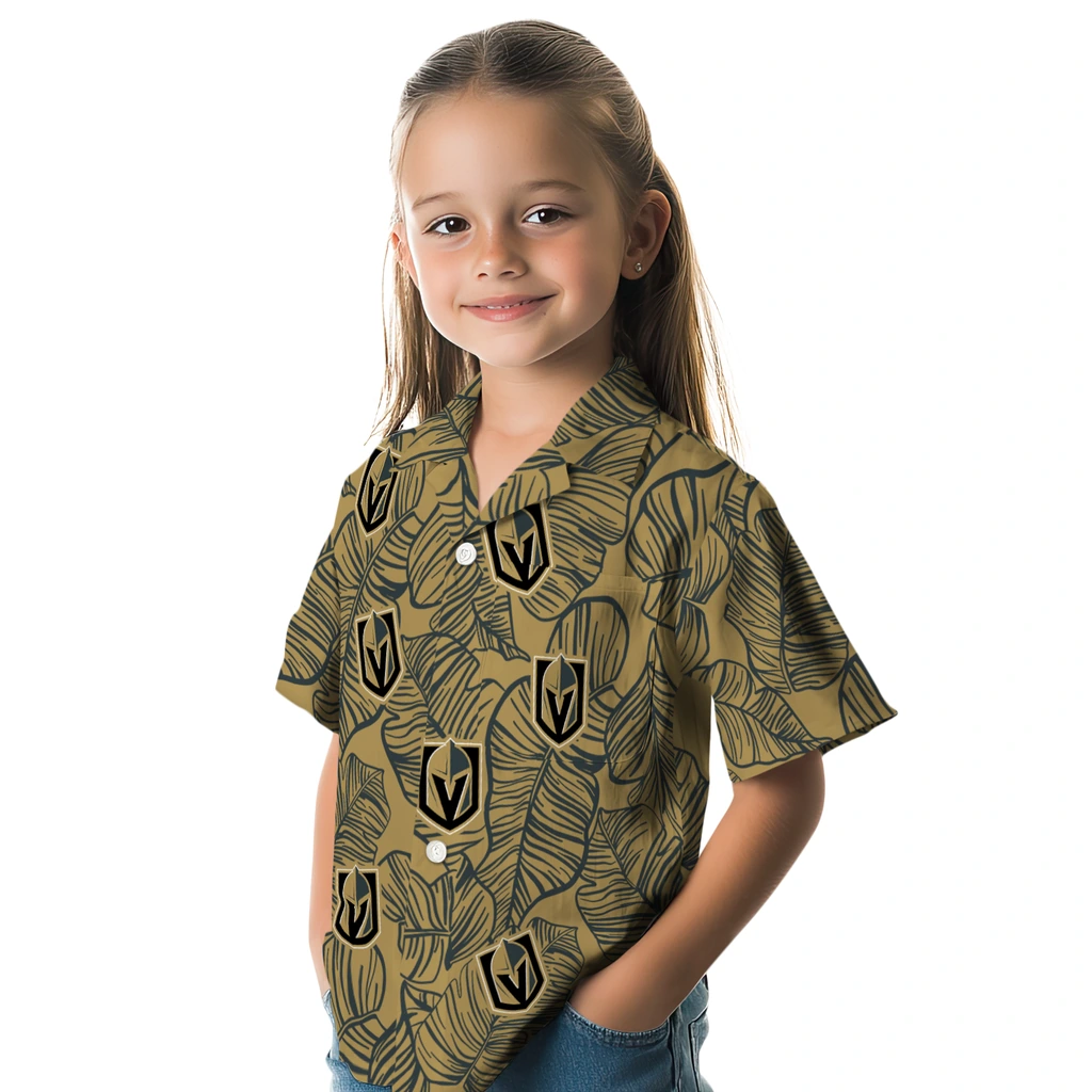 Vegas Golden Knights Hawaiian Shirt - Leaf Outline vegas golden knights leaf outline tan hawaiian shirts premium grade