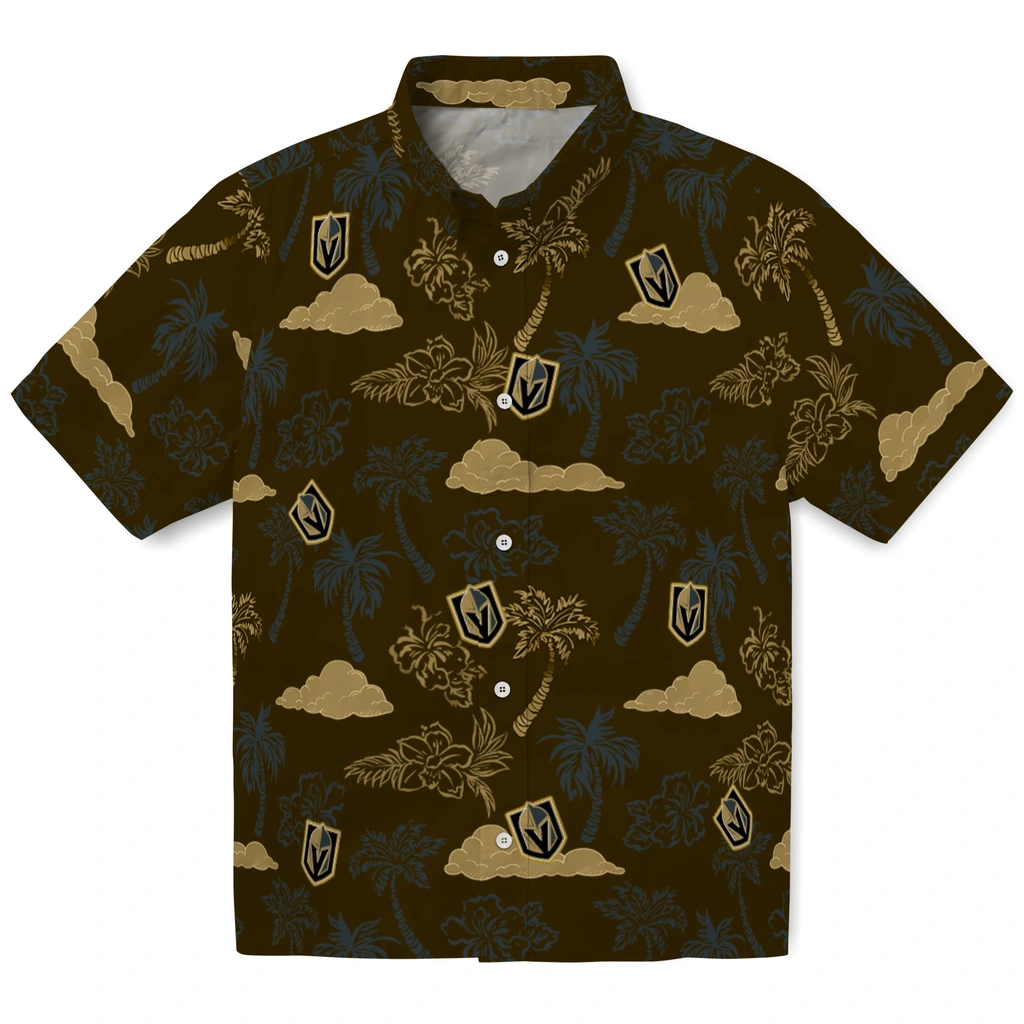 Vegas Golden Knights Hawaiian Shirt - Palm And Clouds vegas golden knights palm and clouds tan hawaiian shirts best selling