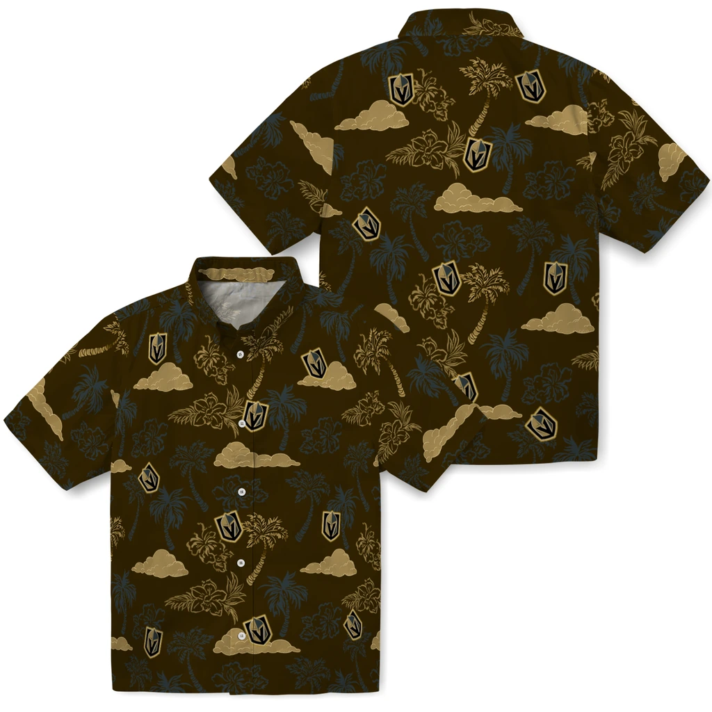 Vegas Golden Knights Hawaiian Shirt - Palm And Clouds vegas golden knights palm and clouds tan hawaiian shirts high quality