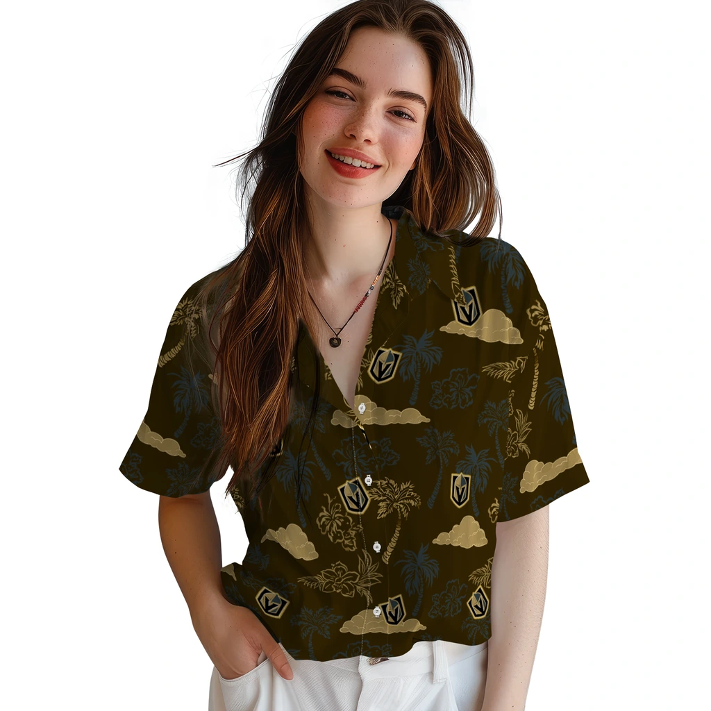 Vegas Golden Knights Hawaiian Shirt - Palm And Clouds vegas golden knights palm and clouds tan hawaiian shirts latest model