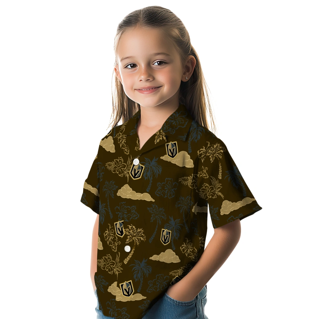 Vegas Golden Knights Hawaiian Shirt - Palm And Clouds vegas golden knights palm and clouds tan hawaiian shirts premium grade
