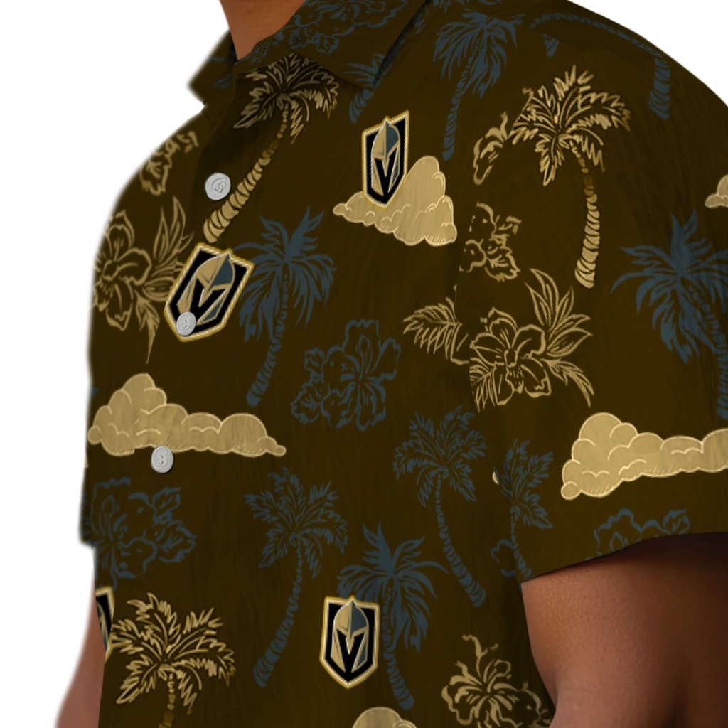 Vegas Golden Knights Hawaiian Shirt - Palm And Clouds vegas golden knights palm and clouds tan hawaiian shirts trendy