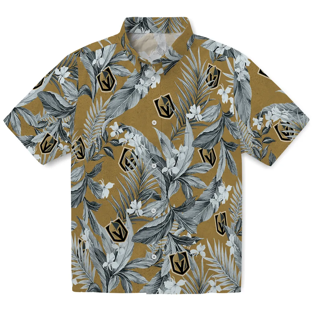 Vegas Golden Knights Hawaiian Shirt - Palm Leaves vegas golden knights palm leaves tan hawaiian shirts best selling