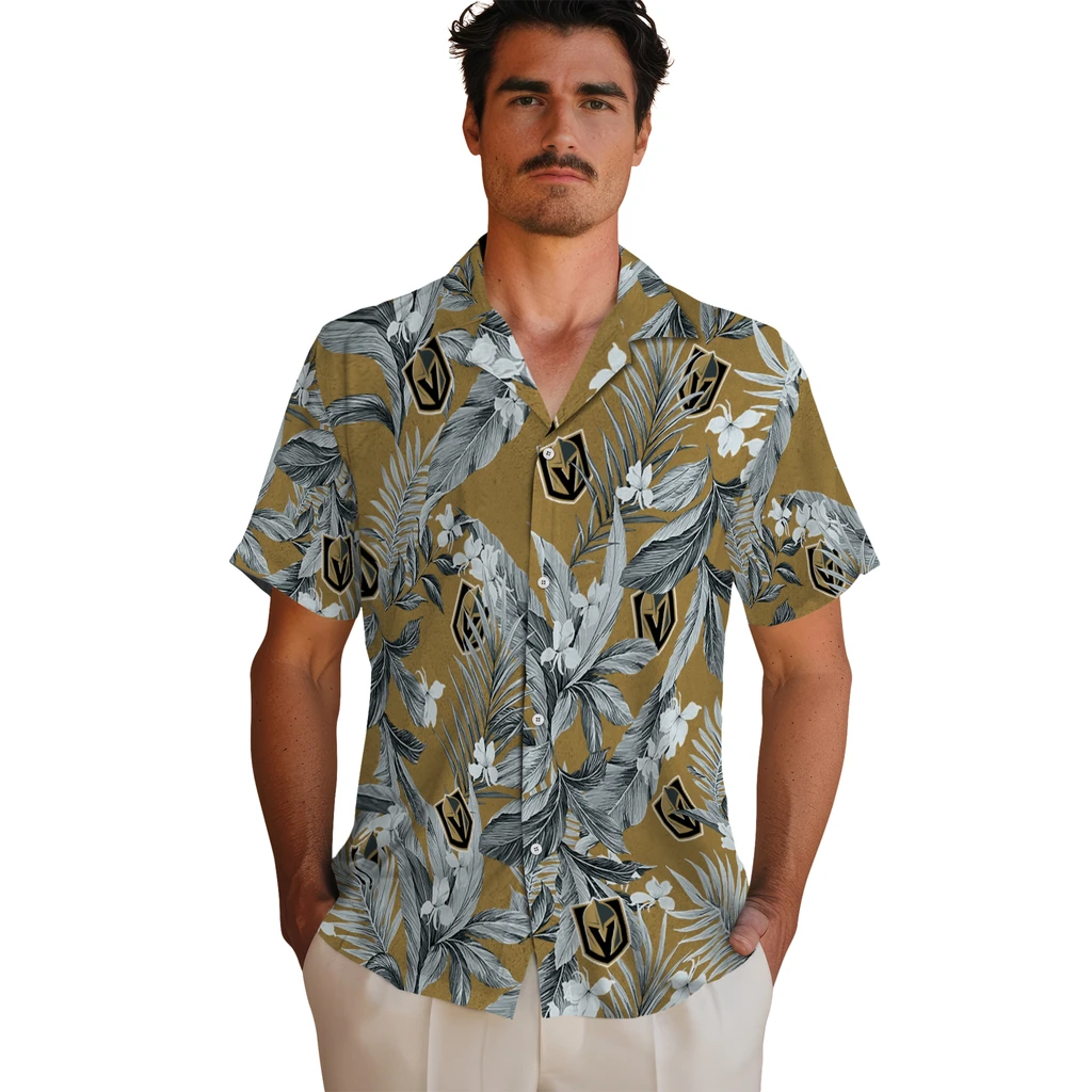 Vegas Golden Knights Hawaiian Shirt - Palm Leaves vegas golden knights palm leaves tan hawaiian shirts fashion forward