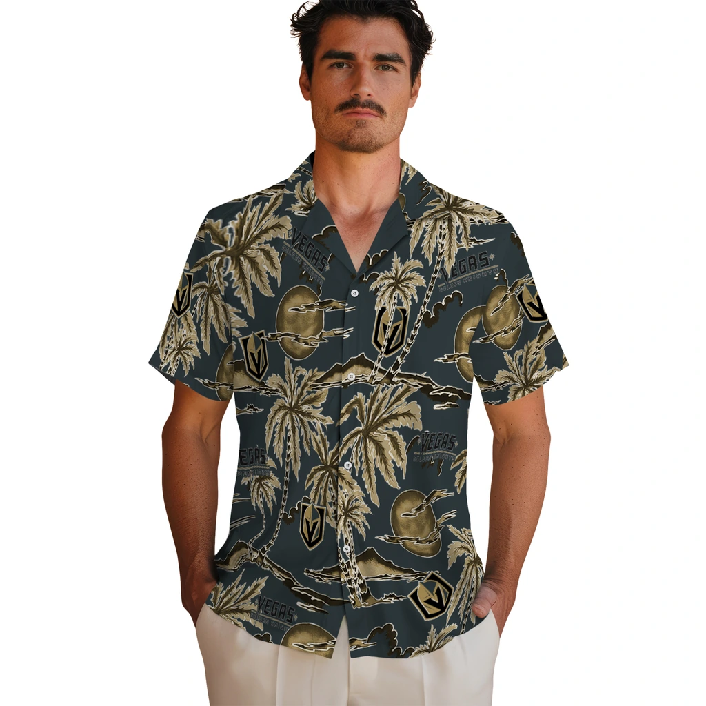 Vegas Golden Knights Hawaiian Shirt - Palm Sunset vegas golden knights palm sunset hawaiian shirts fashion forward