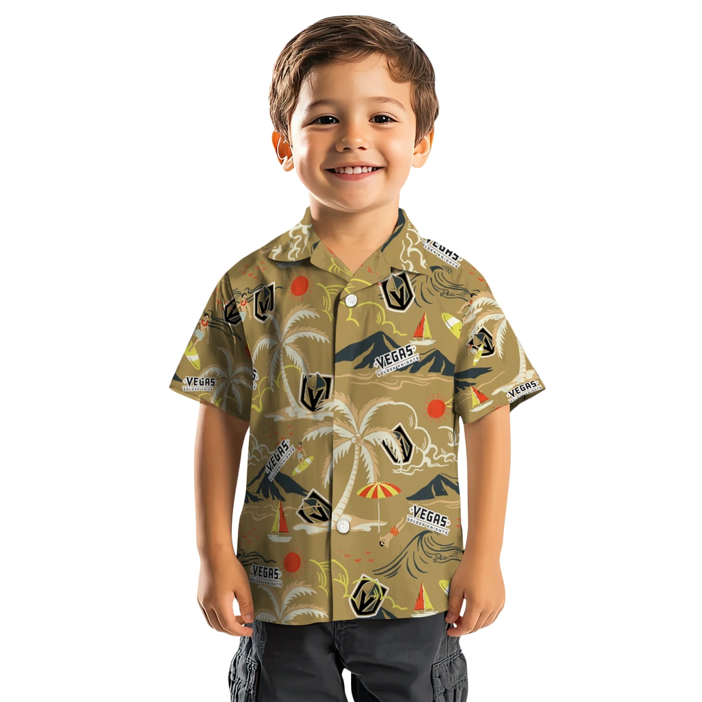 Vegas Golden Knights Hawaiian Shirt - Palm Tree Island vegas golden knights palm tree island tan hawaiian shirts top rated