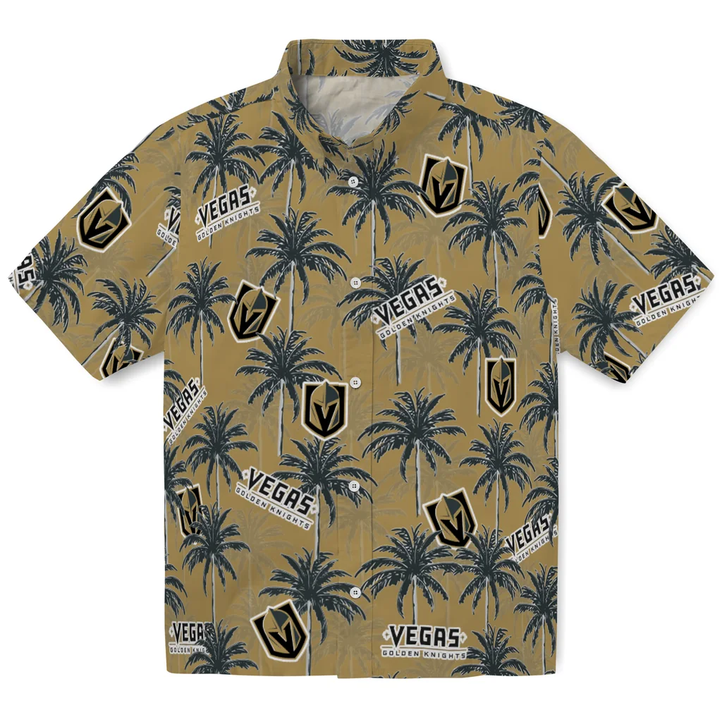 Vegas Golden Knights Hawaiian Shirt - Palm Tree Motif vegas golden knights palm grove tan hawaiian shirts best selling