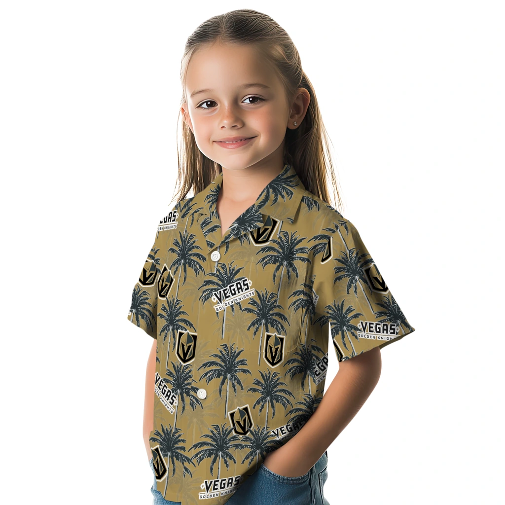 Vegas Golden Knights Hawaiian Shirt - Palm Tree Motif vegas golden knights palm grove tan hawaiian shirts premium grade