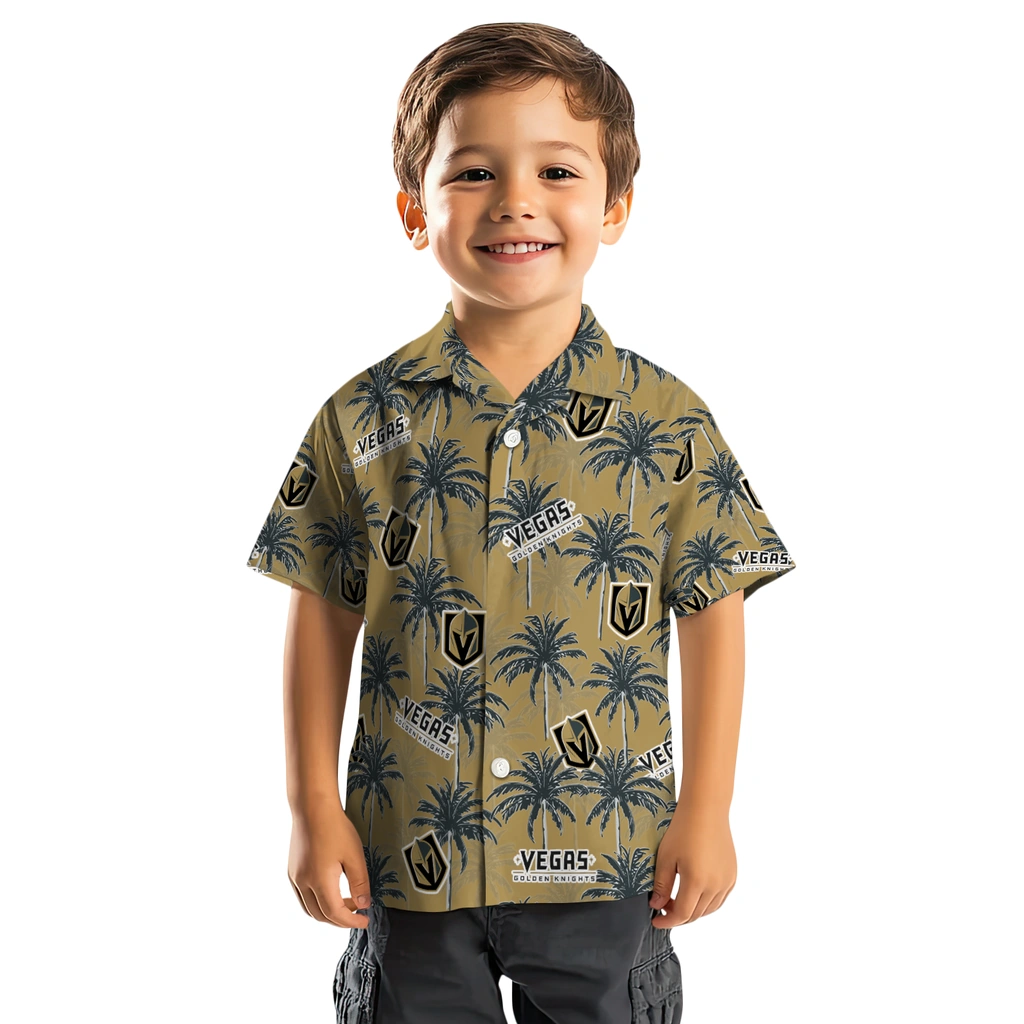 Vegas Golden Knights Hawaiian Shirt - Palm Tree Motif vegas golden knights palm grove tan hawaiian shirts top rated