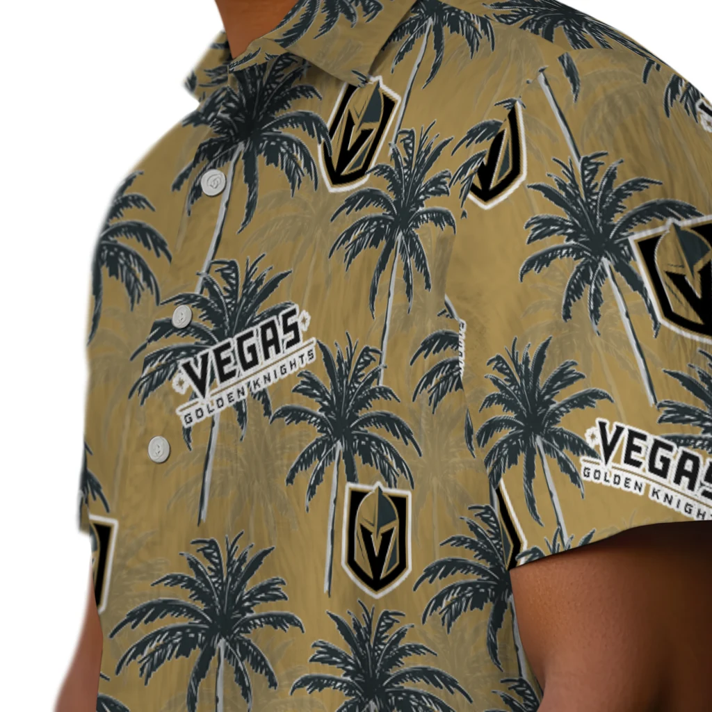 Vegas Golden Knights Hawaiian Shirt - Palm Tree Motif vegas golden knights palm grove tan hawaiian shirts trendy