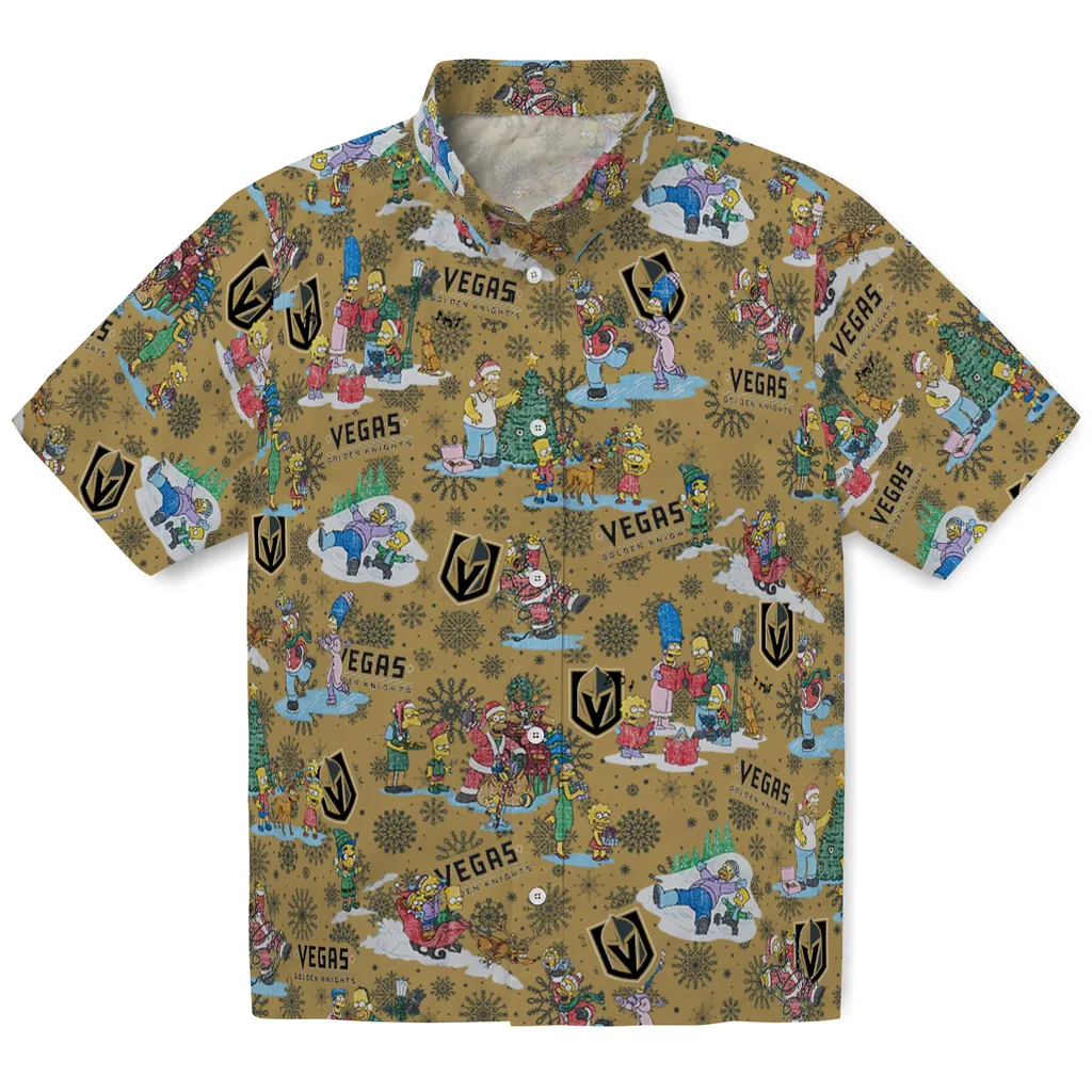 Vegas Golden Knights Hawaiian Shirt - Simpsons Christmas vegas golden knights simpsons christmas tan hawaiian shirts best selling