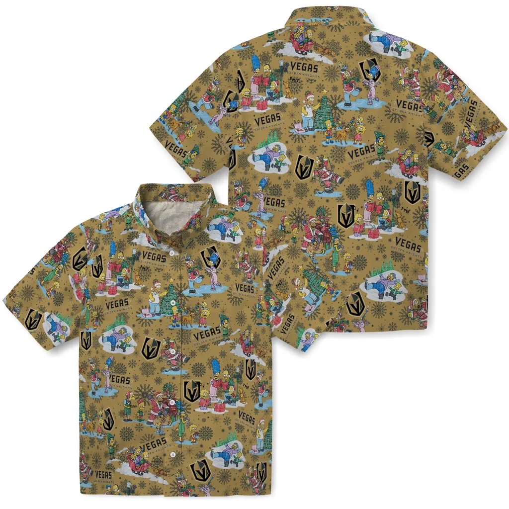 Vegas Golden Knights Hawaiian Shirt - Simpsons Christmas vegas golden knights simpsons christmas tan hawaiian shirts high quality
