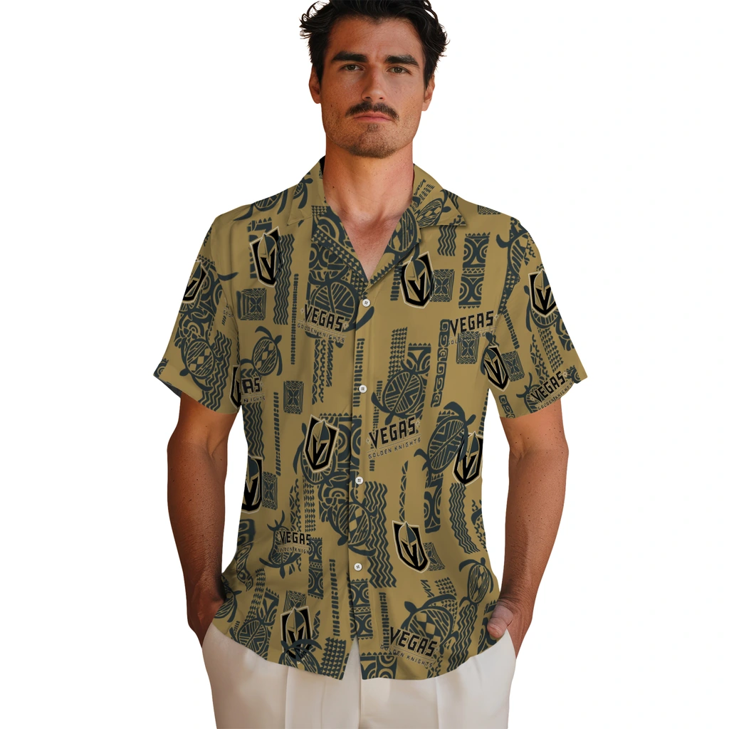 Vegas Golden Knights Hawaiian Shirt - Turtle Lines vegas golden knights turtle lines tan hawaiian shirts fashion forward