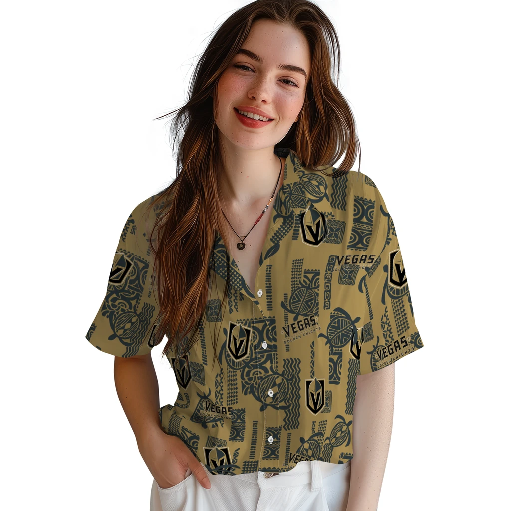 Vegas Golden Knights Hawaiian Shirt - Turtle Lines vegas golden knights turtle lines tan hawaiian shirts latest model